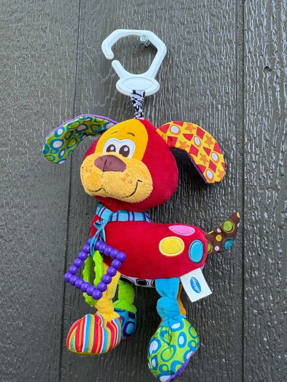 Playgro Clip-On Activity Friend Pooky Puppy Plush Dog Toy Teether Rattle Baby